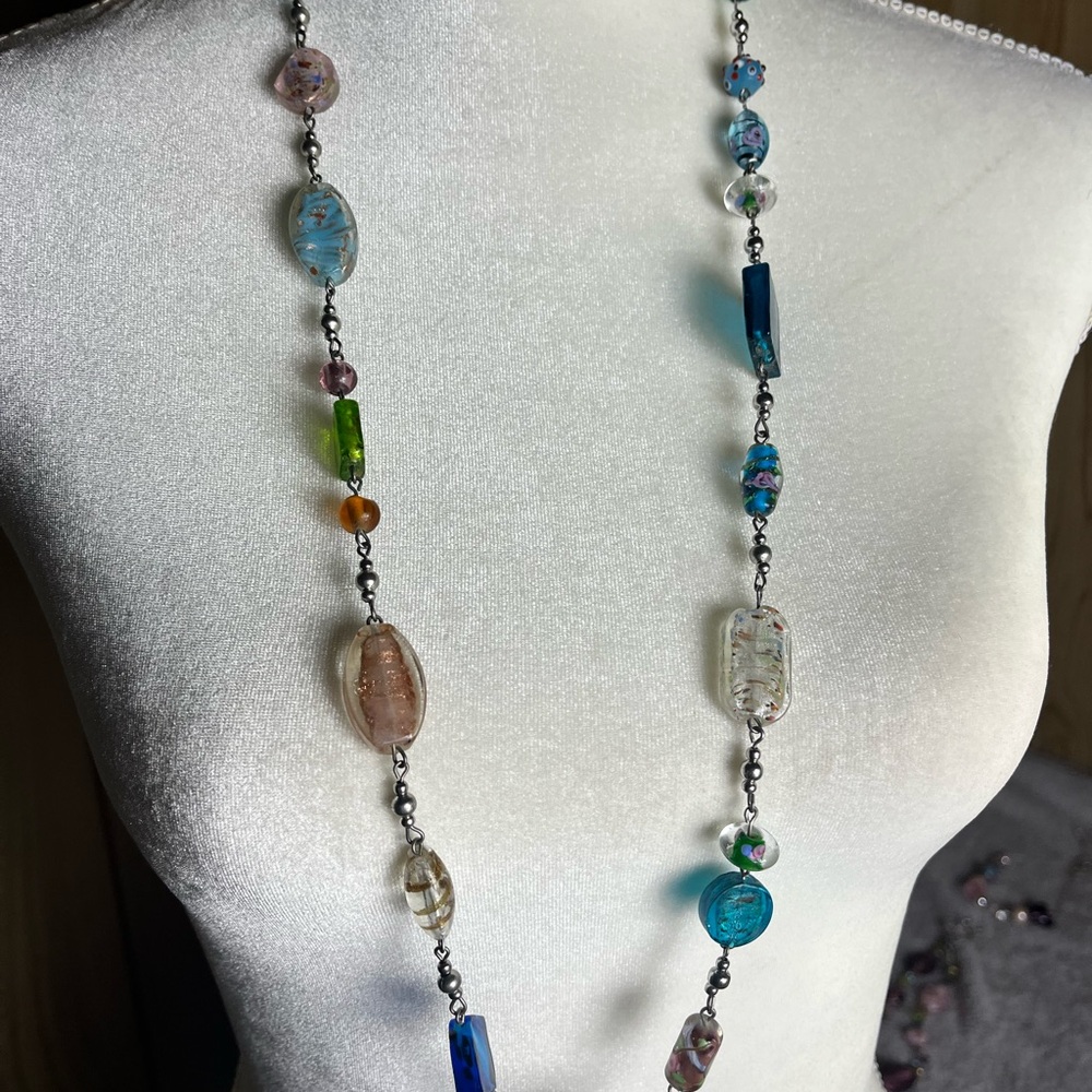 Women’s Multi-Color Beaded Necklace Set — Purple, Turquoise, Cream, Gold Accents - Picture 6 of 11